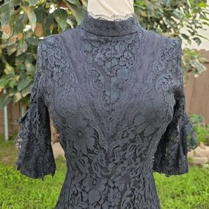 La Pateau Long Black Intricate Lace Dress Size Small Witchy Goth